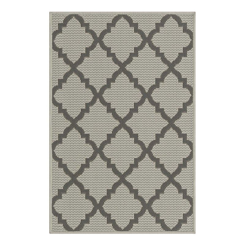 Unique Loom Raised Trellis Indoor Outdoor Area Rug, Grey, 6Ft Rnd