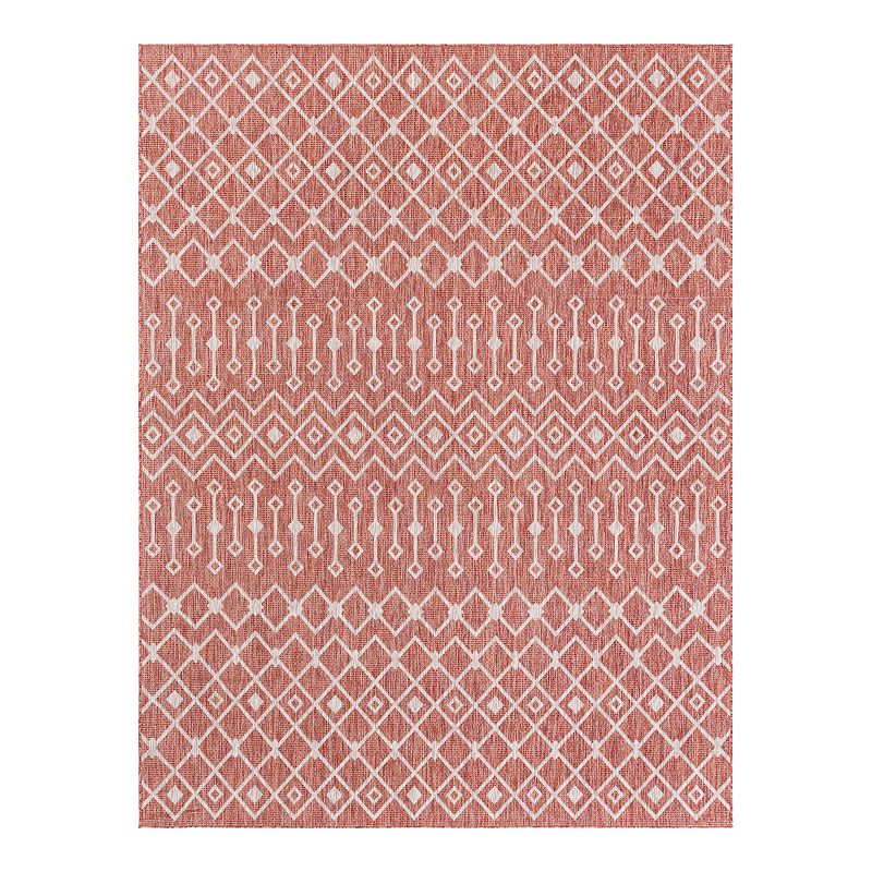 Unique Loom Outdoor Tribal Trellis Rug, Red, 9X12 Ft