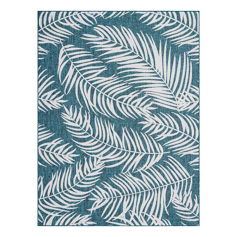 Unique Loom Outdoor Palm Rug, Blue, 8X11.5 Ft