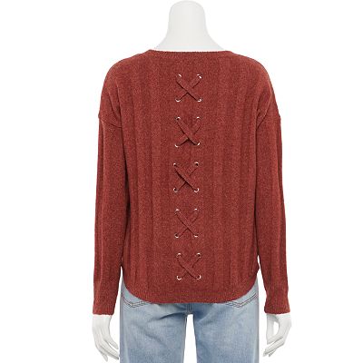 Juniors Pink Republic Lace Back Pullover Sweater