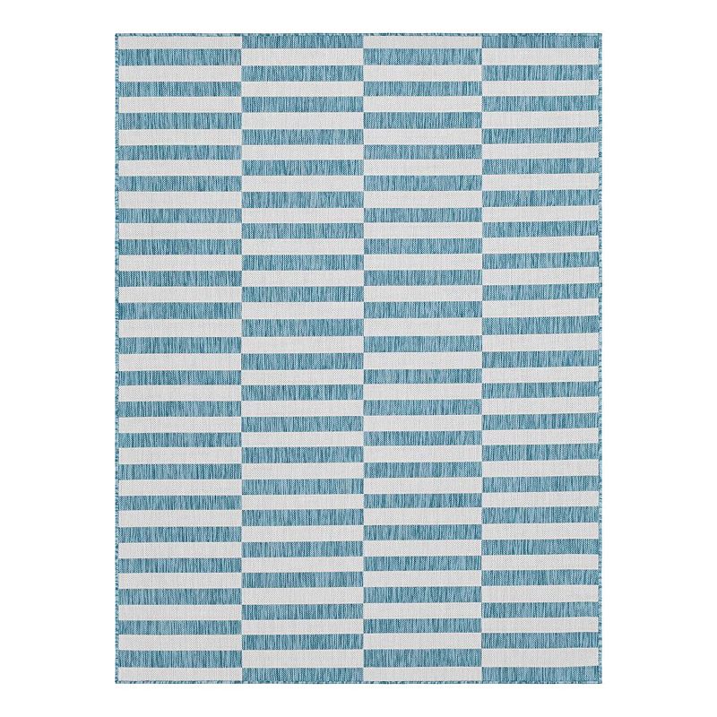 Unique Loom Outdoor Striped Rug, Blue, 9X12 Ft