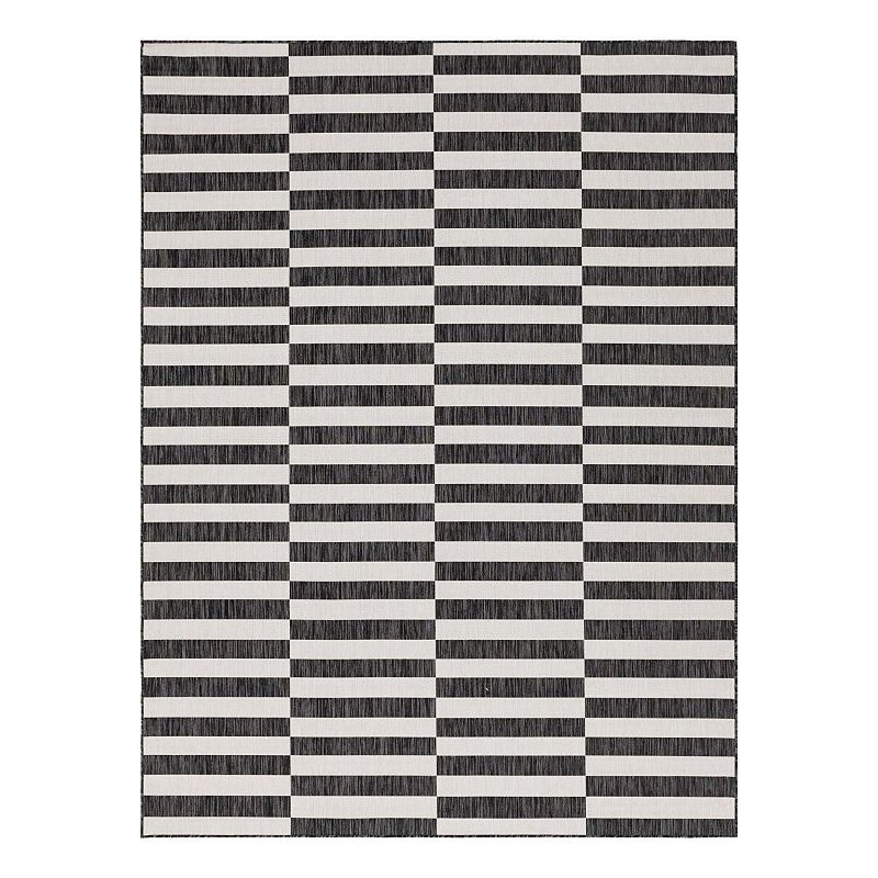Unique Loom Outdoor Striped Rug, Grey, 9X12 Ft