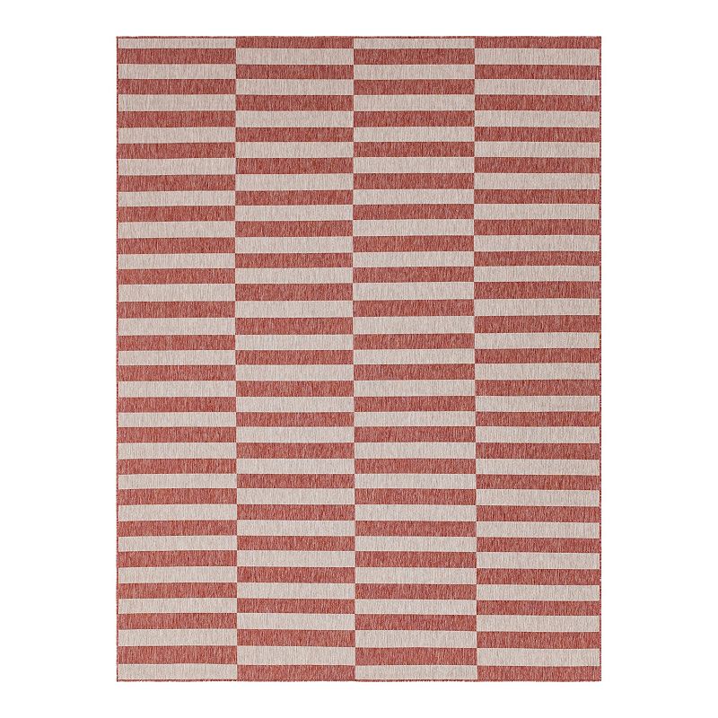 Unique Loom Outdoor Striped Rug, Red, 9X12 Ft