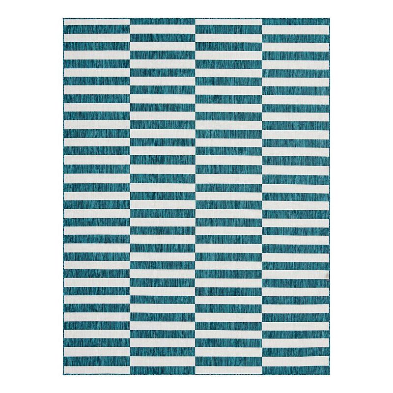 Unique Loom Outdoor Striped Rug, Blue, 8X11.5 Ft