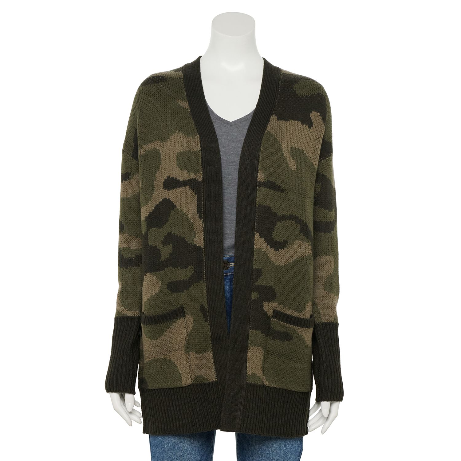 long camo cardigan sweater