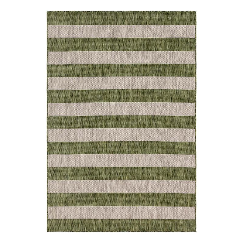 Unique Loom Distressed Stripe Outdoor Rug, Green, 8X11.5 Ft