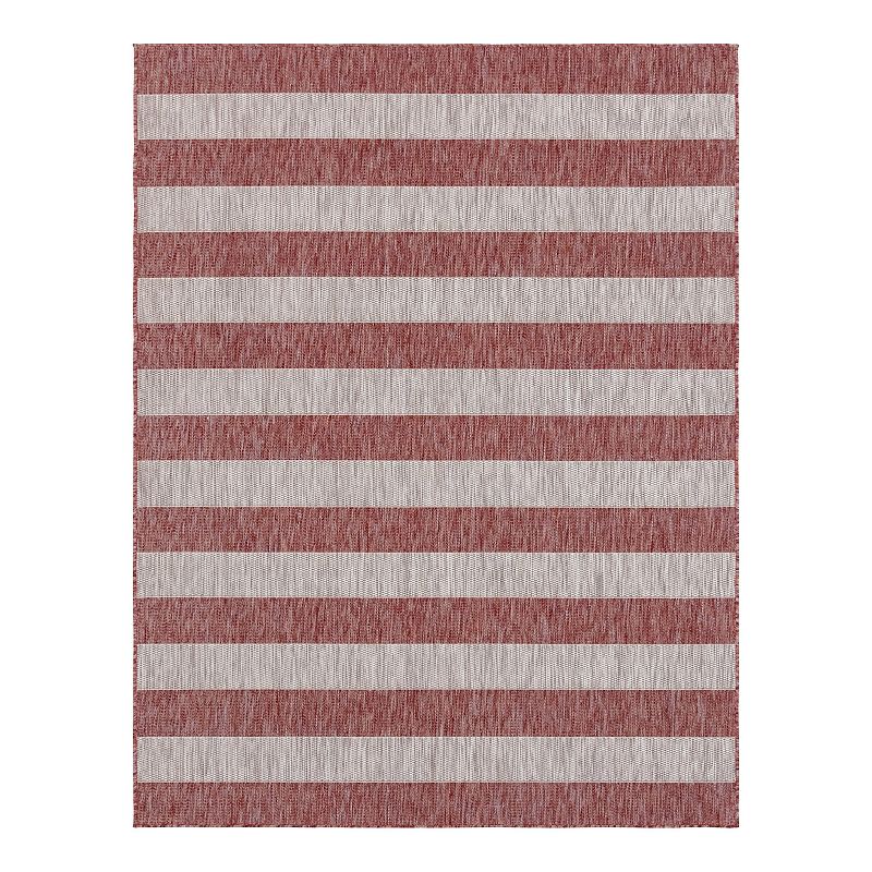 Unique Loom Distressed Stripe Outdoor Rug, Red, 9X12 Ft