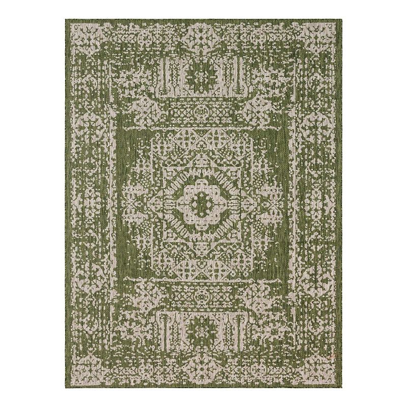 Unique Loom Timeworm Outdoor Rug, Green, 7X10 Ft