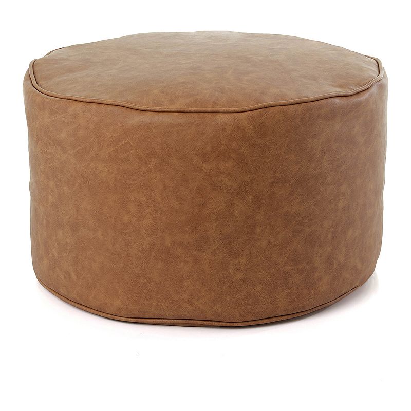 33742529 Gold Medal Luxe Faux Leather Round Ottoman, Brown sku 33742529
