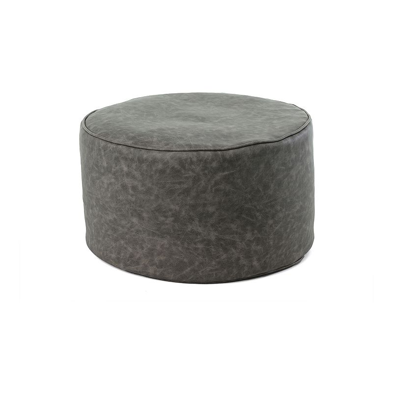 Gold Medal Luxe Faux Leather Round Ottoman, Grey