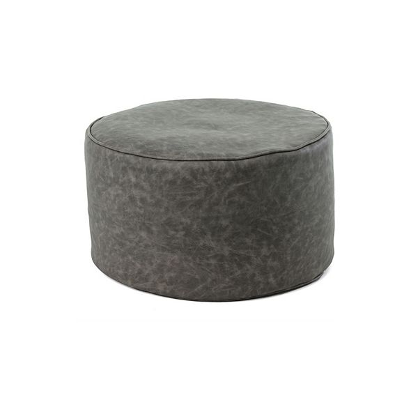 Gold Medal Luxe Faux Leather Round Ottoman, Black Leather Round Ottoman