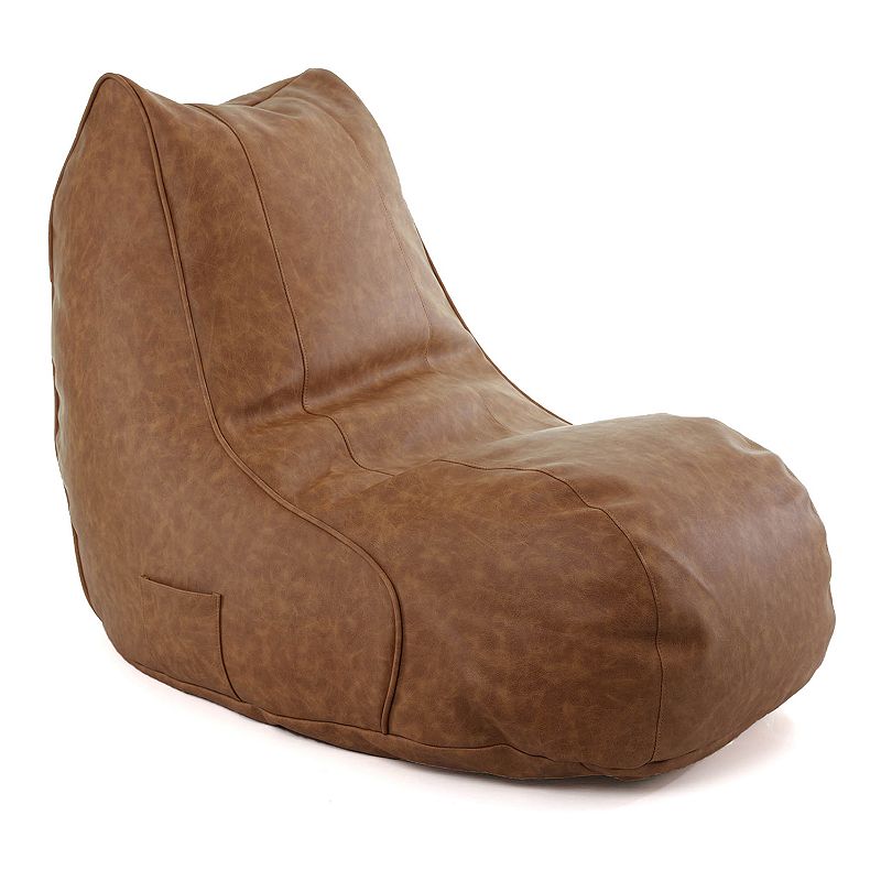 Gold Medal Luxe Faux Leather Bean Bag Chair, Brown