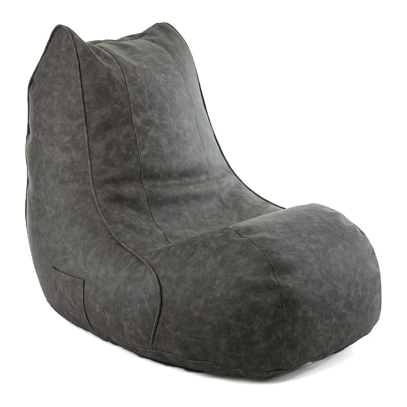 Gold Medal Luxe Faux Leather Bean Bag Chair, Grey