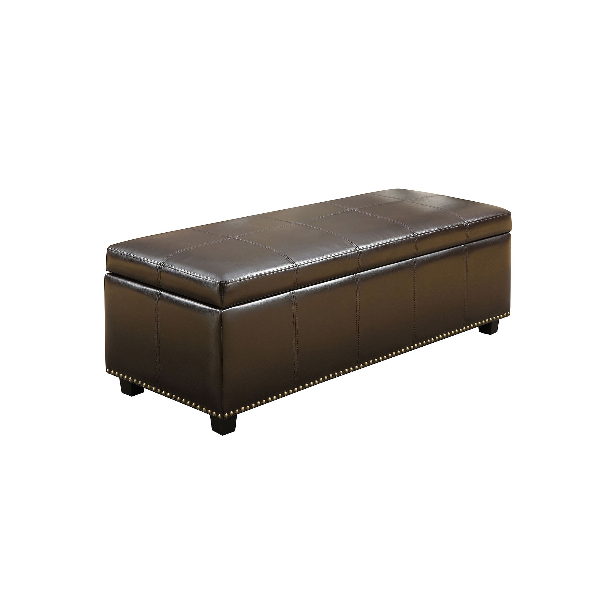 Simpli Home Kingsley Transitional Storage Ottoman, Brown Brown