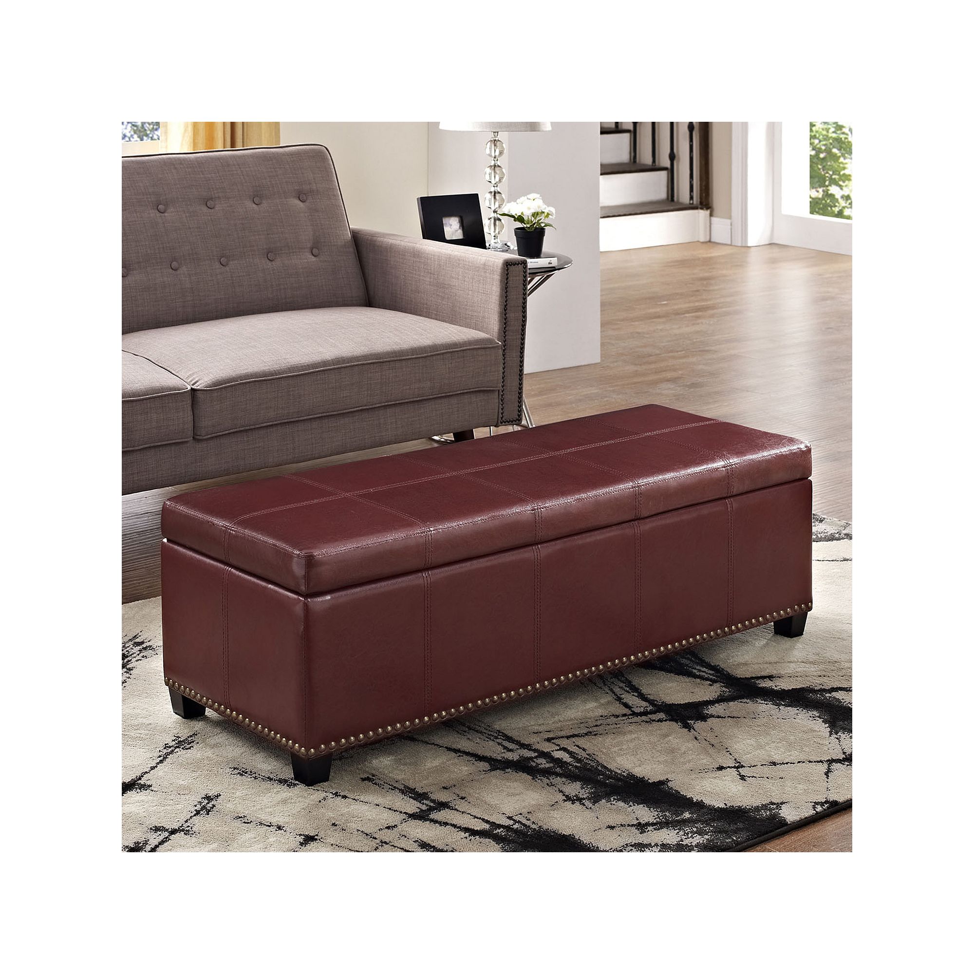 Simpli Home Kingsley Transitional Storage Ottoman, Radicchio Red