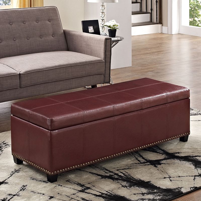 Simpli Home Kingsley Transitional Storage Ottoman, Red