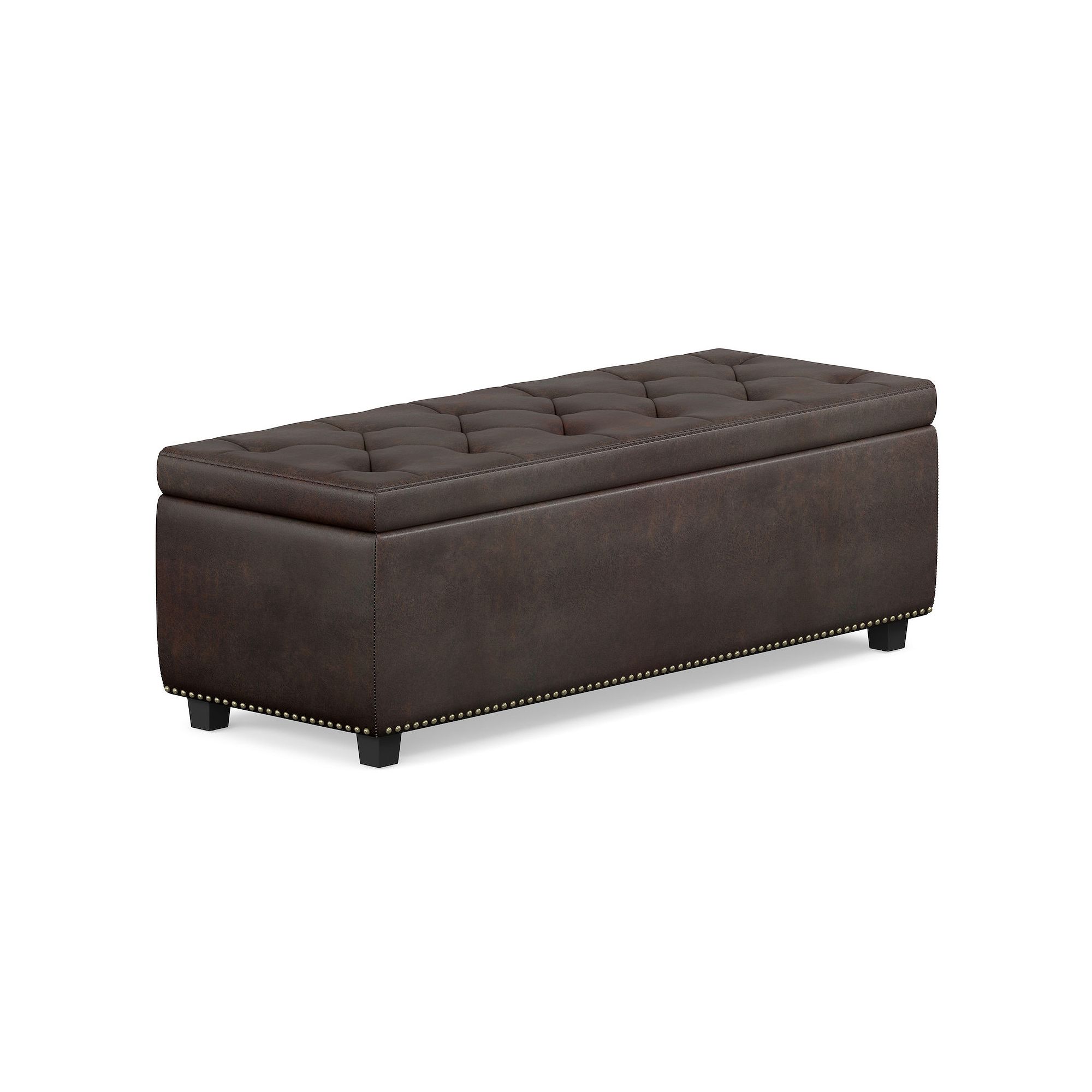 Simpli Home Hamilton Traditional Storage Ottoman, Distressed Brown