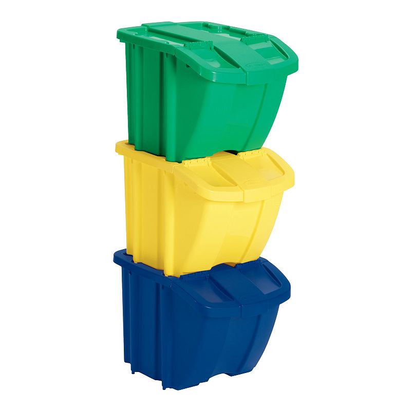 Suncast 18 Gallon Resin Recycle Bin 3-Pack Kit  Green  Yellow  Blue