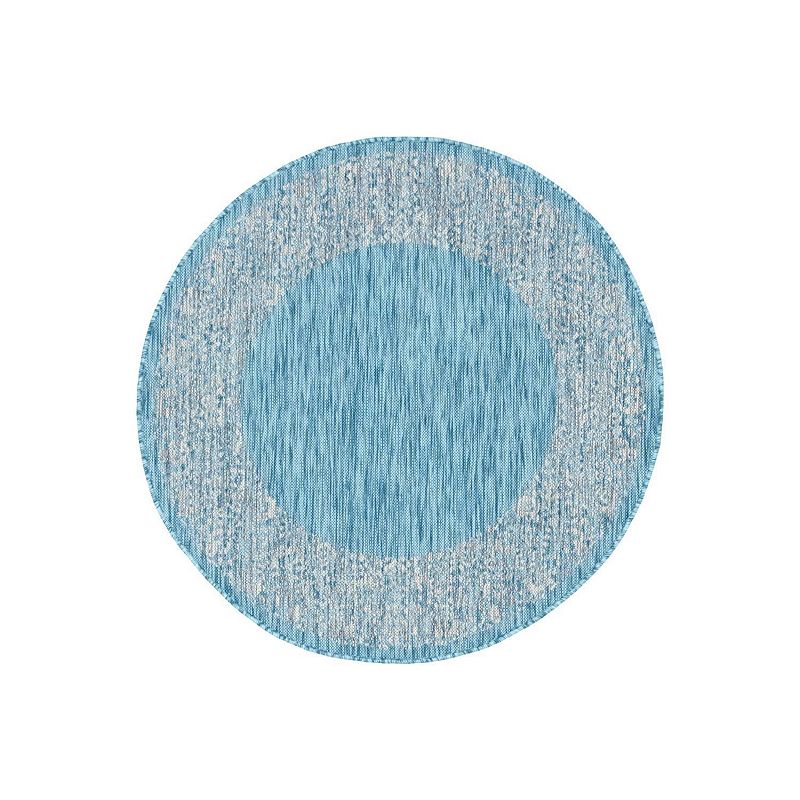 Unique Loom Indoor Outdoor Floral Border Rug, Blue, 9X12 Ft