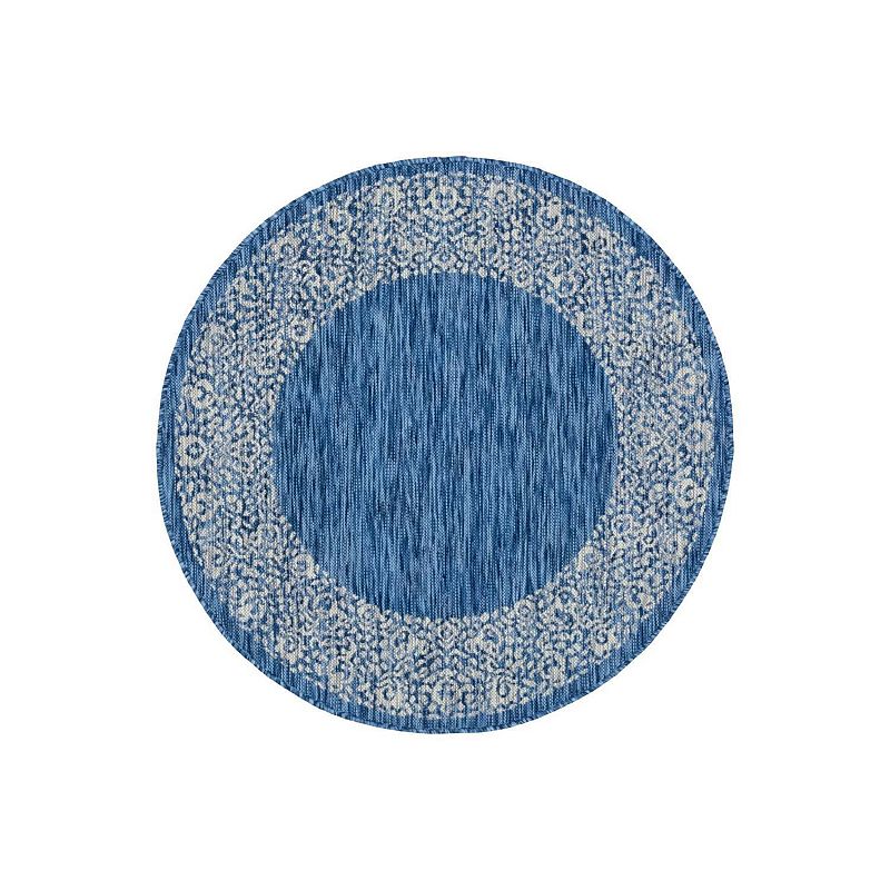 Unique Loom Indoor Outdoor Floral Border Rug, Blue, 9X12 Ft
