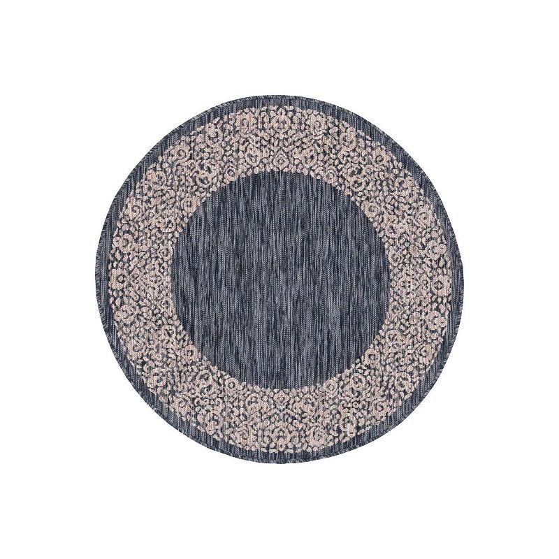 Unique Loom Indoor Outdoor Floral Border Rug, Grey, 7X10 Ft