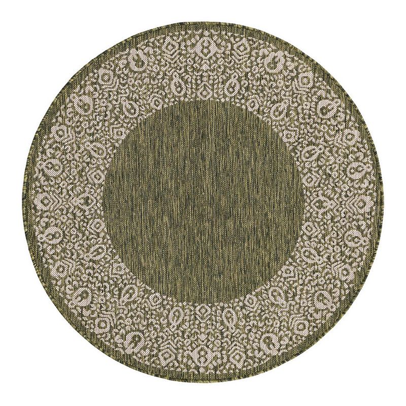 Unique Loom Indoor Outdoor Floral Border Rug, Green, 7X10 Ft