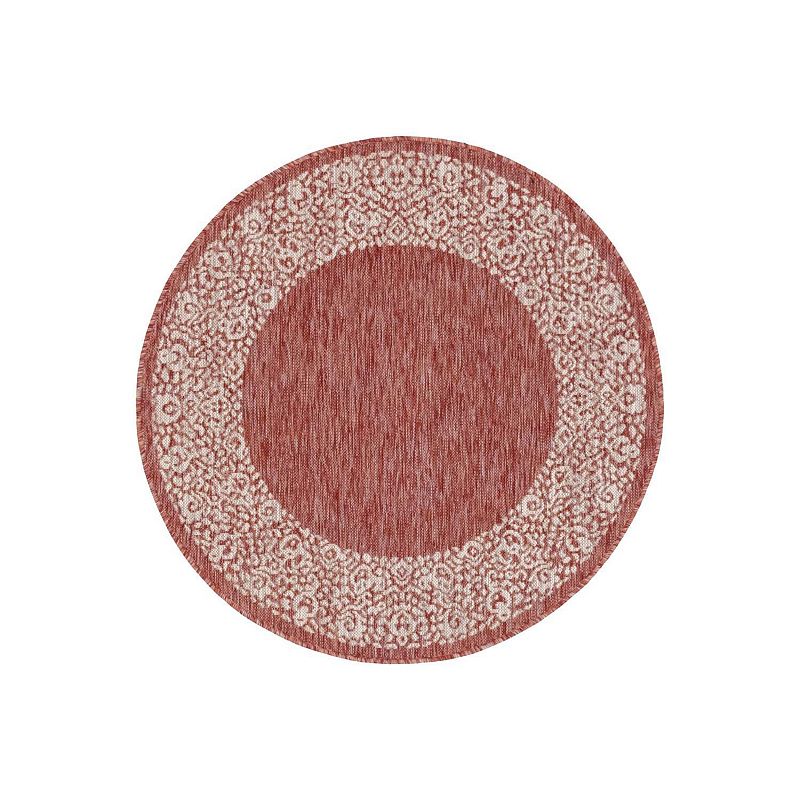 Unique Loom Indoor Outdoor Floral Border Rug, Red, 8X11.5 Ft