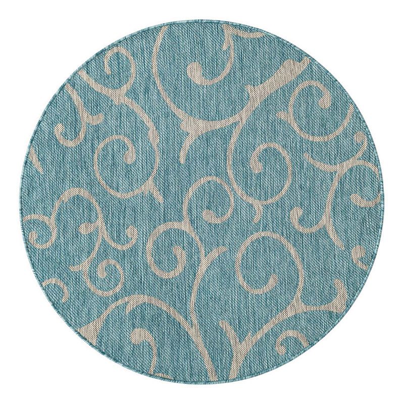Unique Loom Curl Indoor Outdoor Rug, Blue, 8X11.5 Ft