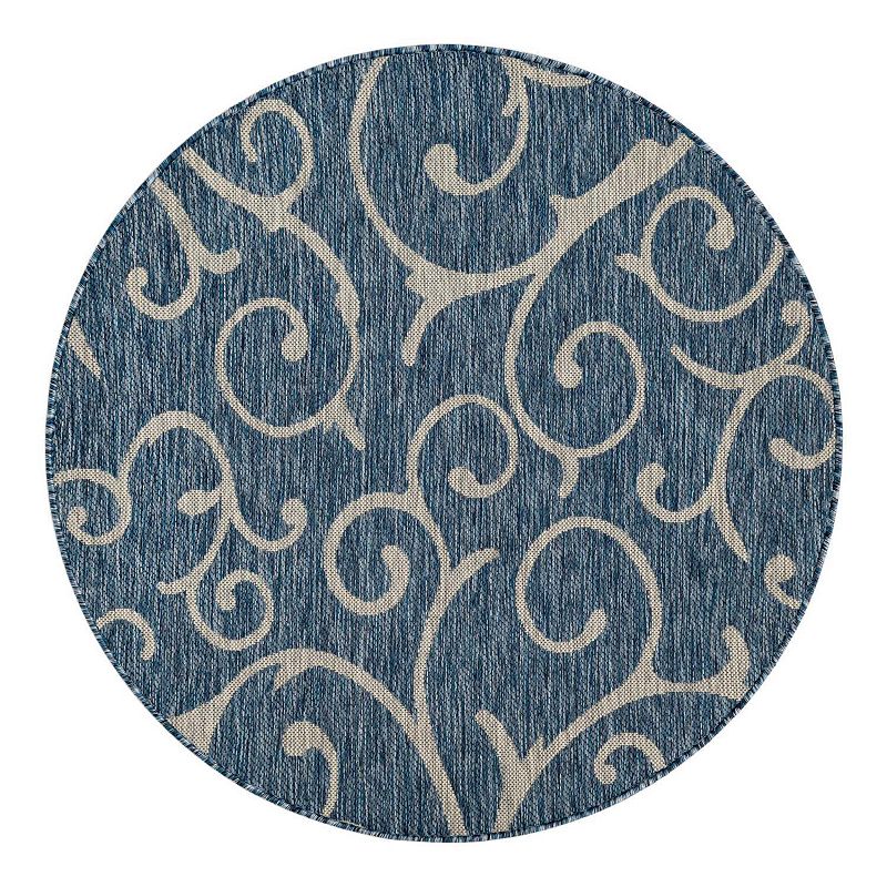 Unique Loom Curl Indoor Outdoor Rug, Blue, 8X11.5 Ft