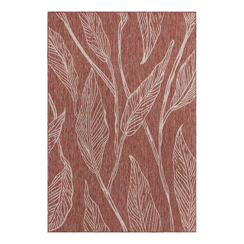 Unique Loom Leaf Indoor Outdoor Rug, Red, 8X11.5 Ft