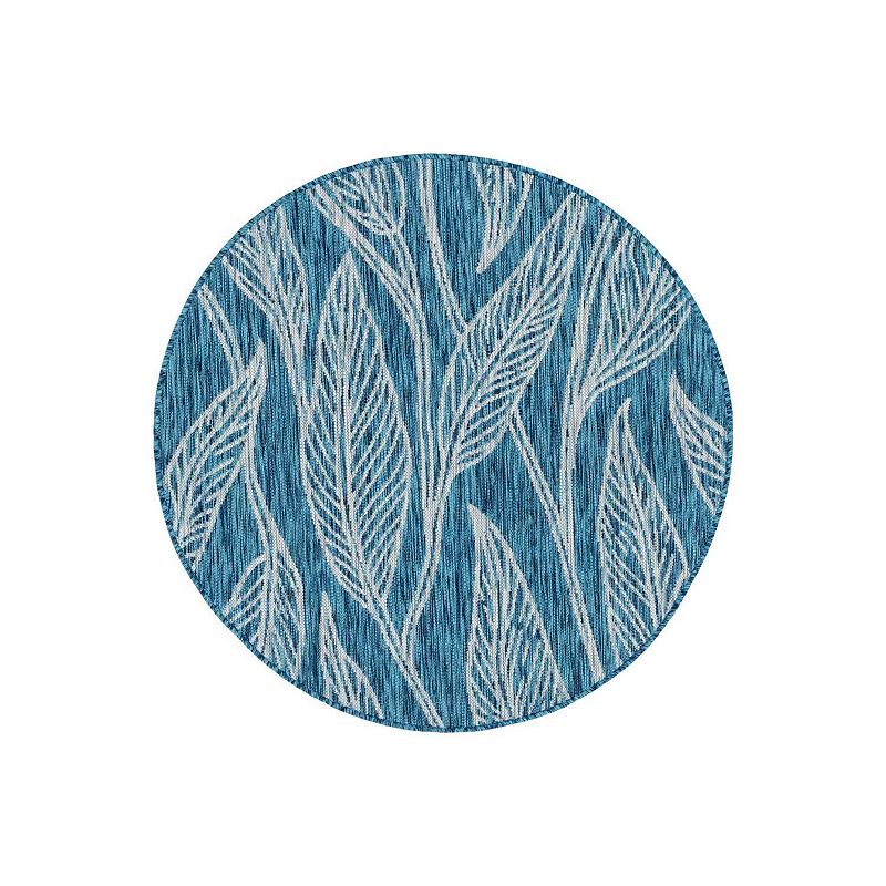 Unique Loom Leaf Indoor Outdoor Rug, Blue, 8X11.5 Ft
