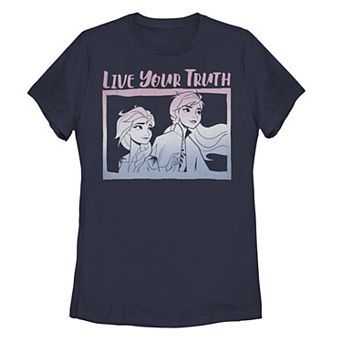 Juniors' Disney Frozen 2 Elsa & Anna "Live Your Truth" Gradient Poster Tee