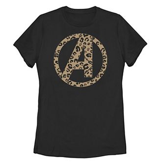 Juniors' Marvel Avengers Leopard Logo Fill Tee