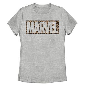 Juniors' Marvel Cheetah Print Brick Logo Tee
