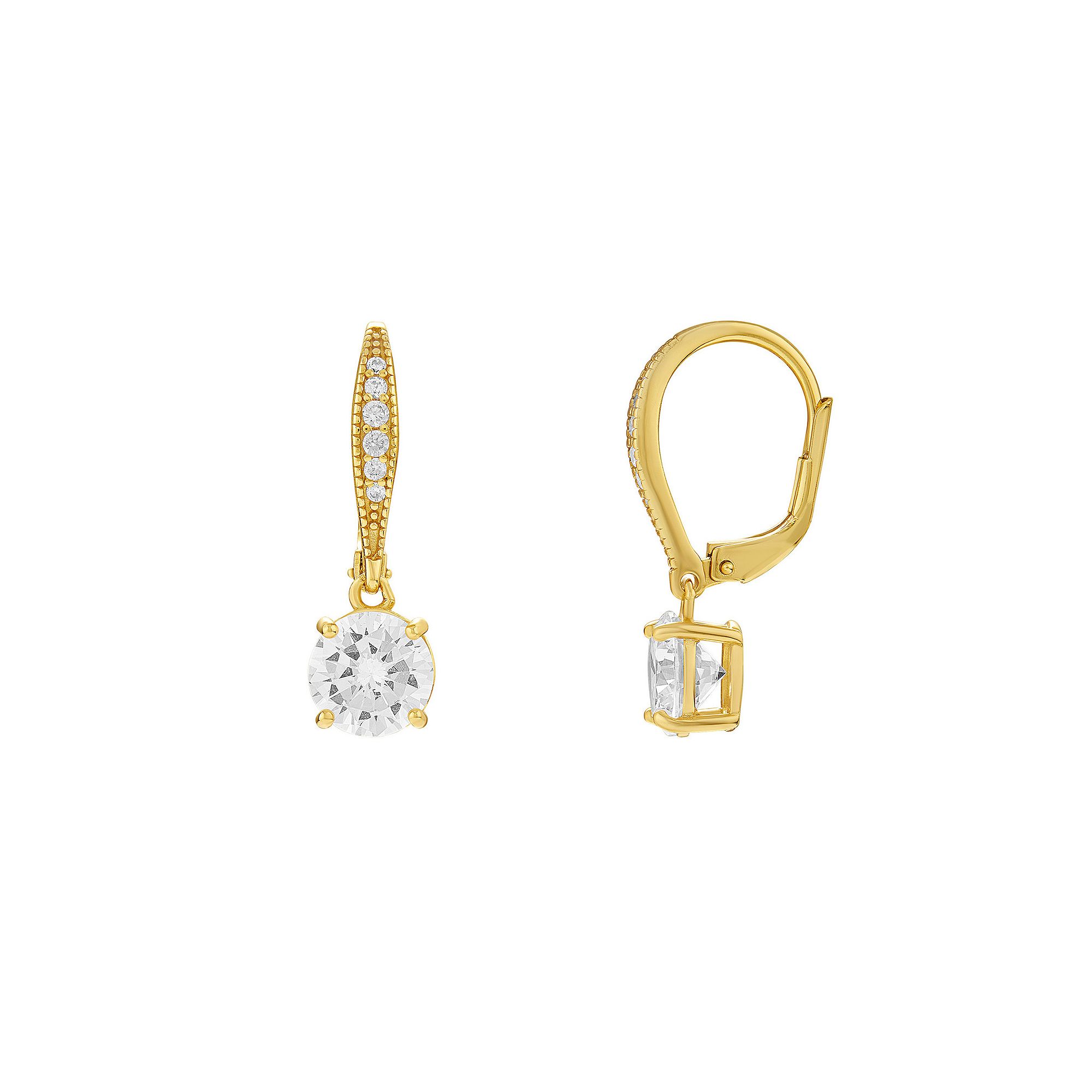 PRIMROSE Sterling Silver Cubic Zirconia Leverback Earrings, Womens, Gold O