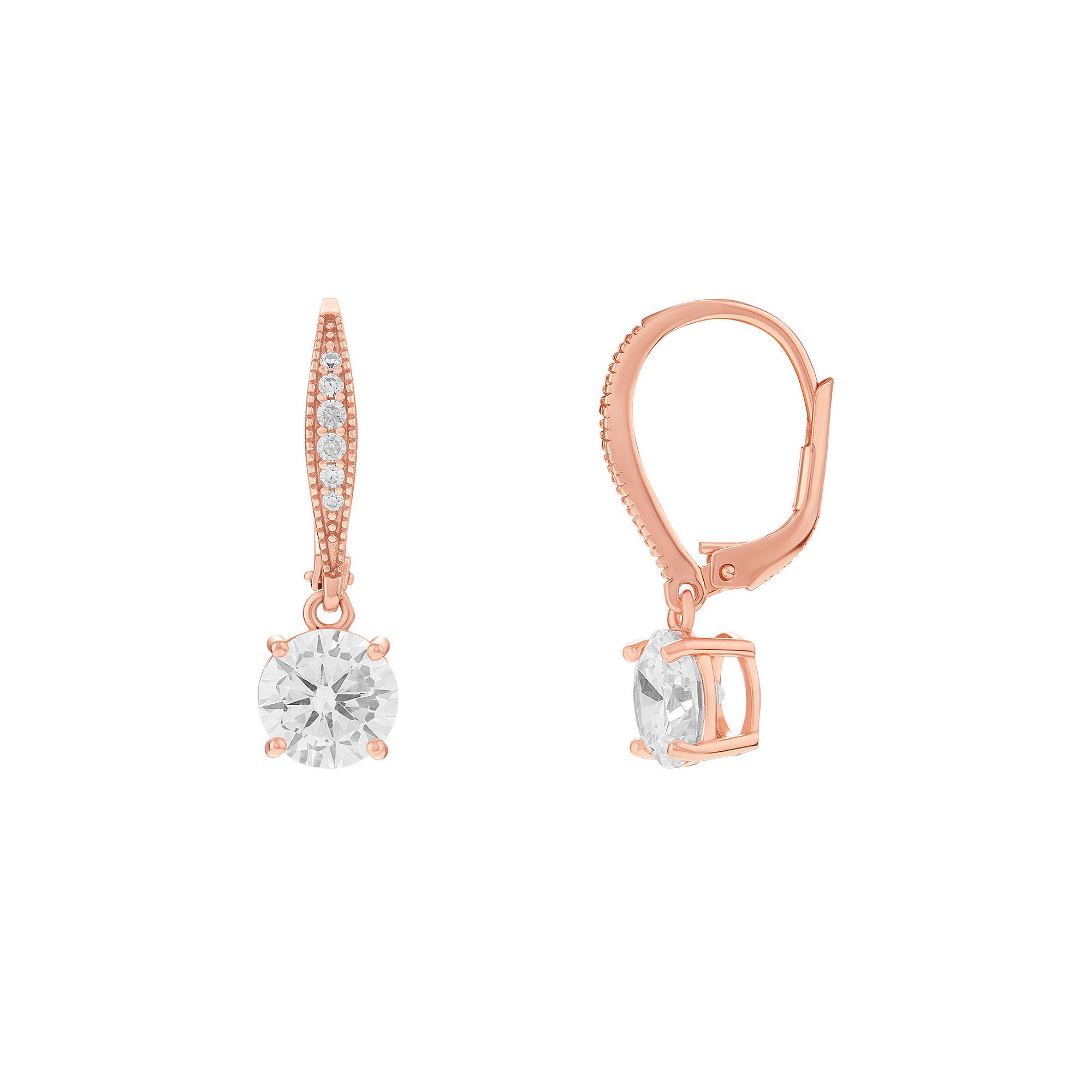 PRIMROSE Sterling Silver Cubic Zirconia Leverback Earrings, Womens, Pink O
