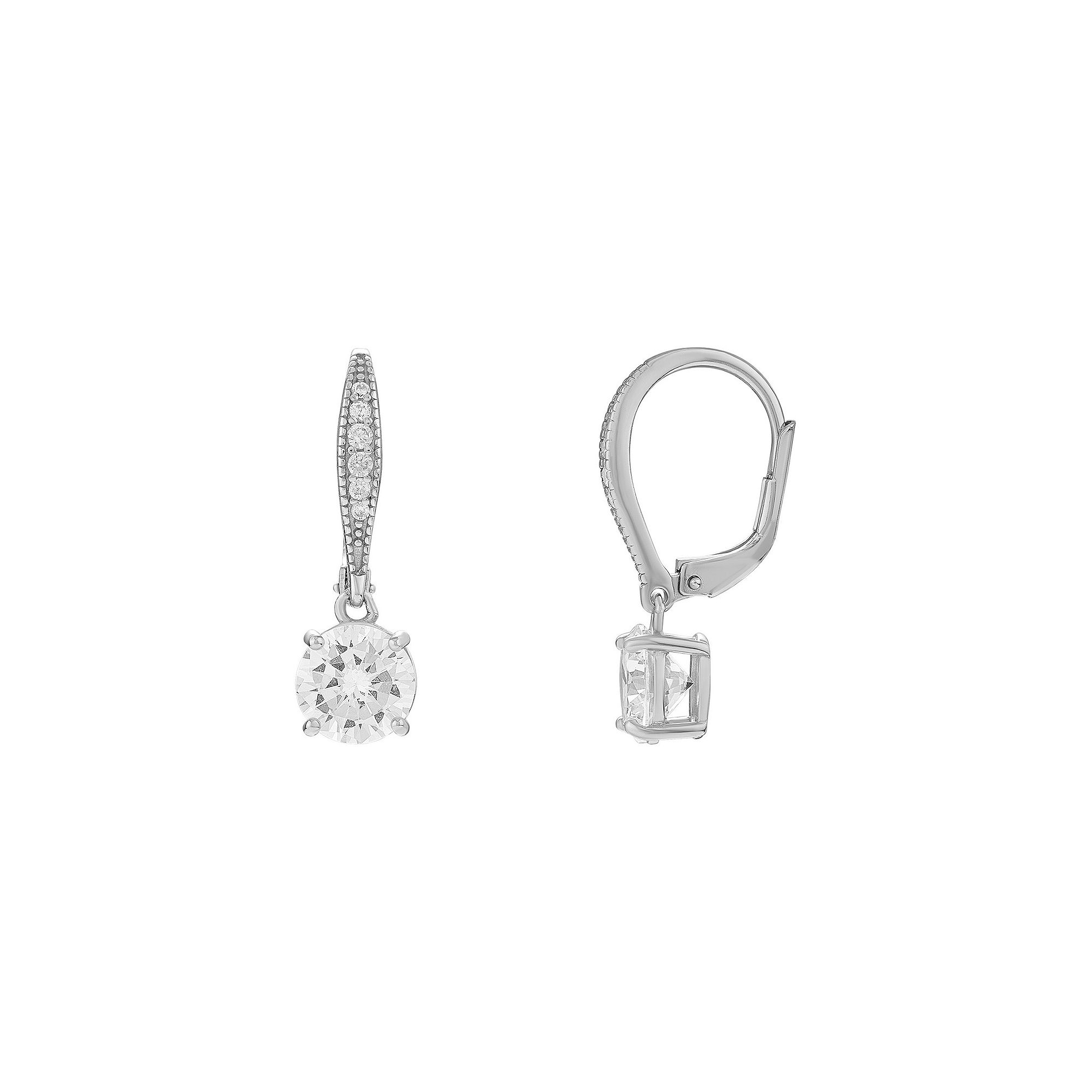 PRIMROSE Sterling Silver Cubic Zirconia Leverback Earrings, Womens
