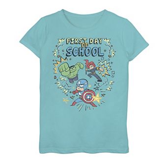 Girls 7-16 Marvel Avengers Simple Doodle First Day Of School Tee