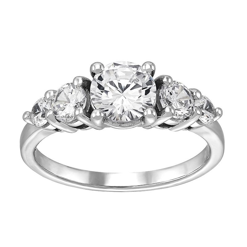 Sterling Silver Cubic Zirconia 5-Stone Ring, Womens, Size: 6, White