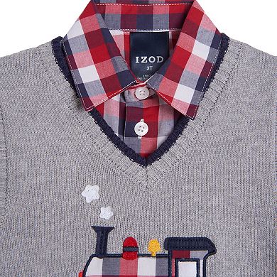 Baby Boy IZOD 3 Piece Train Fairisle Sweater Vest Set