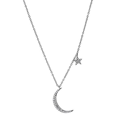 DiamonLuxe Sterling Silver Cubic Zirconia Moon & Star Necklace