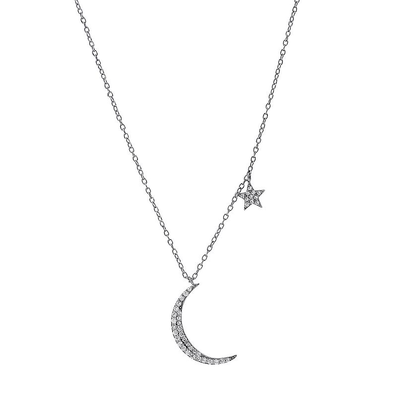 DiamonLuxe Sterling Silver Cubic Zirconia Moon & Star Necklace, Womens, S