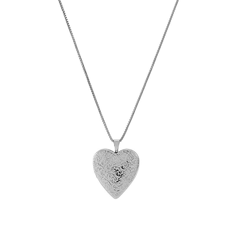 Sterling Silver 20 mm Floral Heart Locket Necklace, Womens, Size: 18