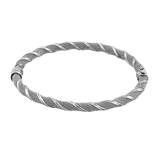 Sterling Silver Sparkle Twist Hinged Bangle Bracelet