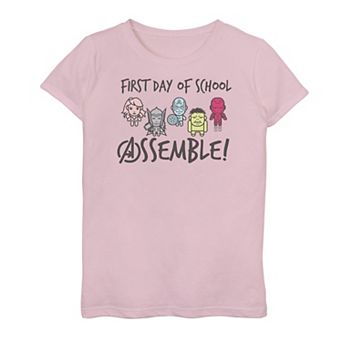 Girls 7-16 Marvel Avengers Assemble On The First Day Of School Text Tee
