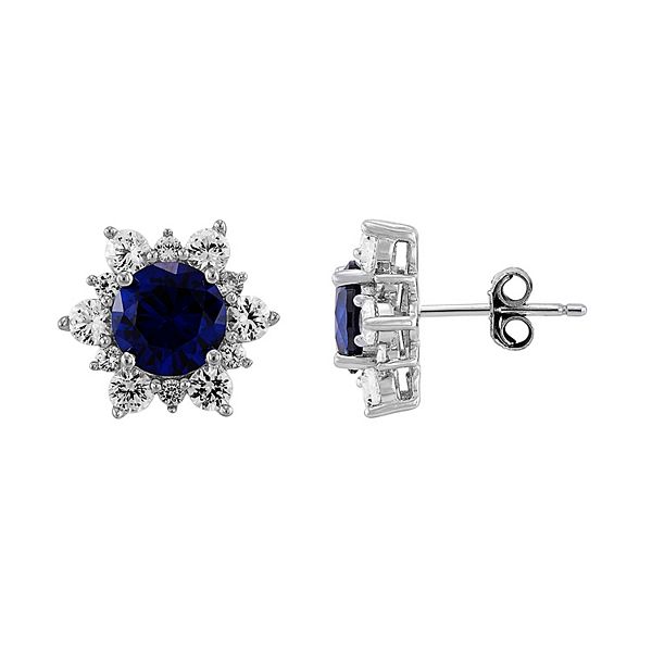 Sterling Silver Lab-Created Blue & White Sapphire Star Stud Earrings