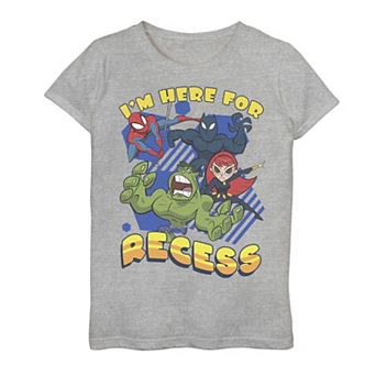 Girls 7-16 Marvel Avengers I'm Here For Recess School Text Tee