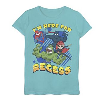 Girls 7-16 Marvel Avengers I'm Here For Recess School Text Tee