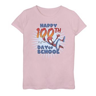 Girls 7-16 Marvel Spider-Man 100th Day Of School Text Tee