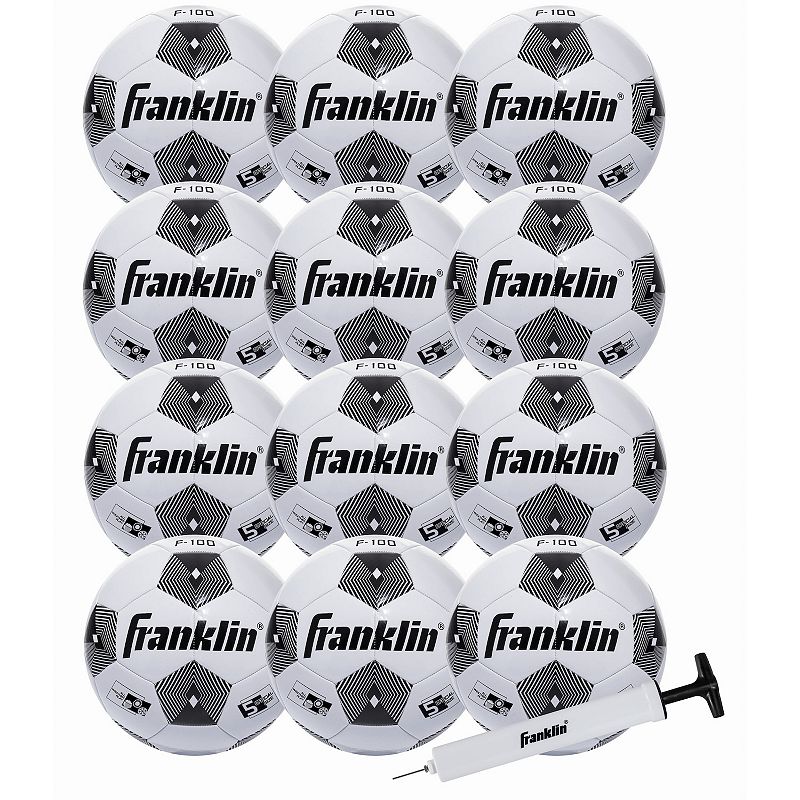 Franklin Sports 12-Pack Size 4 F-100 Soccer Balls with Pump, White